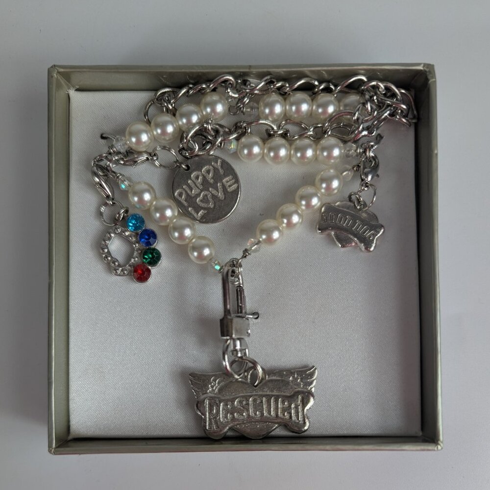 Things Remembered Pearl Dog Collar Necklace Rescued Rhinestones Bling Adjustable